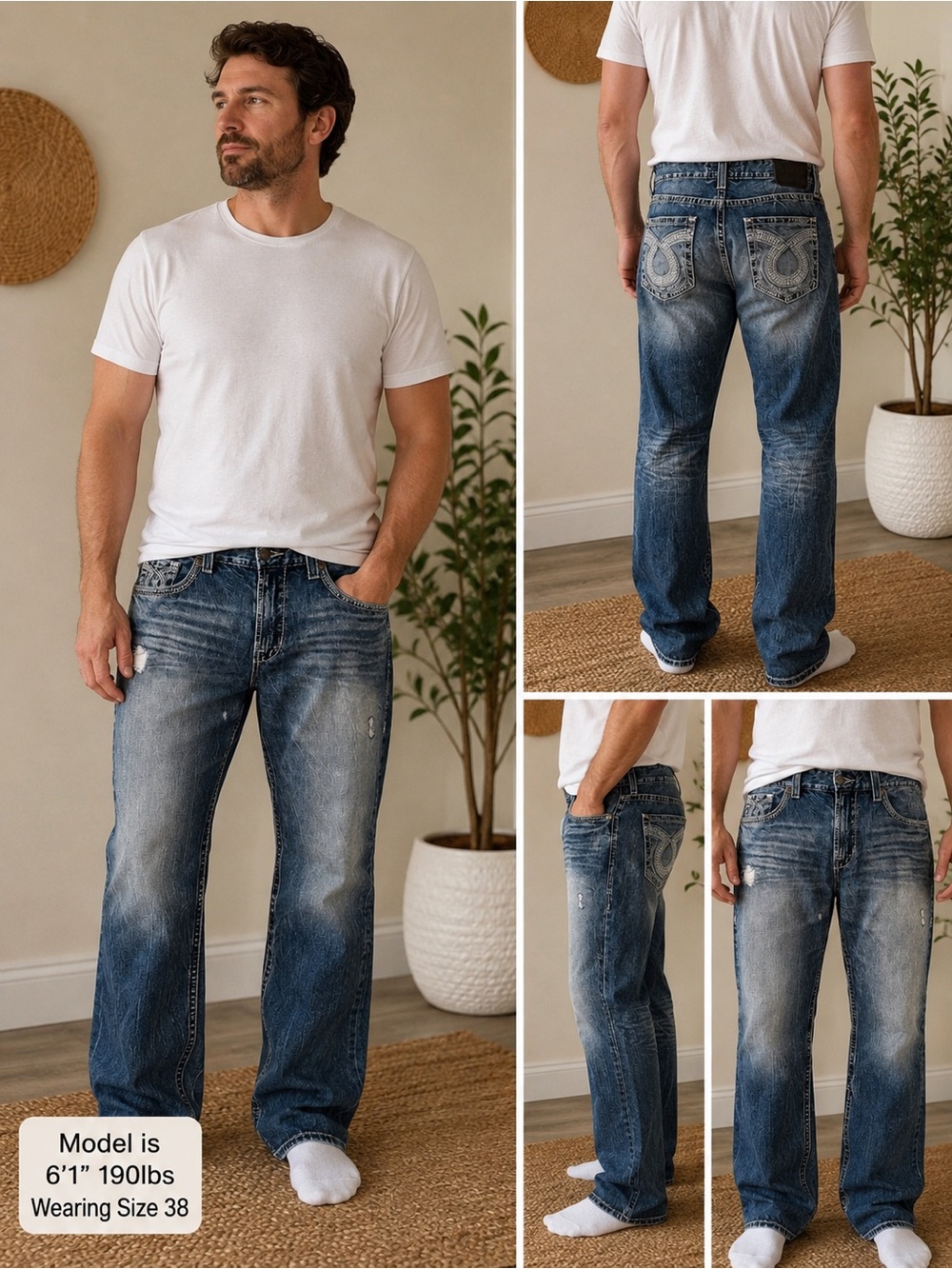 Big Star Voyager Straight Jeans Men’s 38L Distressed Medium Wash Y2K 100% Cotton
